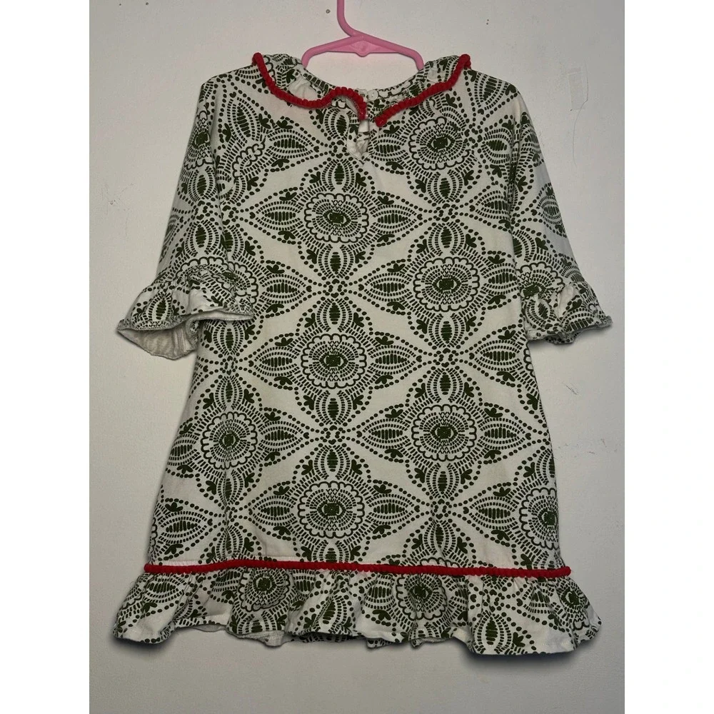Reindeer Christmas Dress Ruffle Sleeve Holiday Festive‎ Green White child 3/4